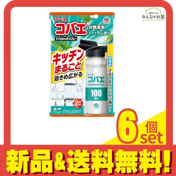 アースコバエ キッチンまるごと 1プッシュ式スプレー 消臭 ハッカの香り 100回分 115mL 6個セット まとめ売り