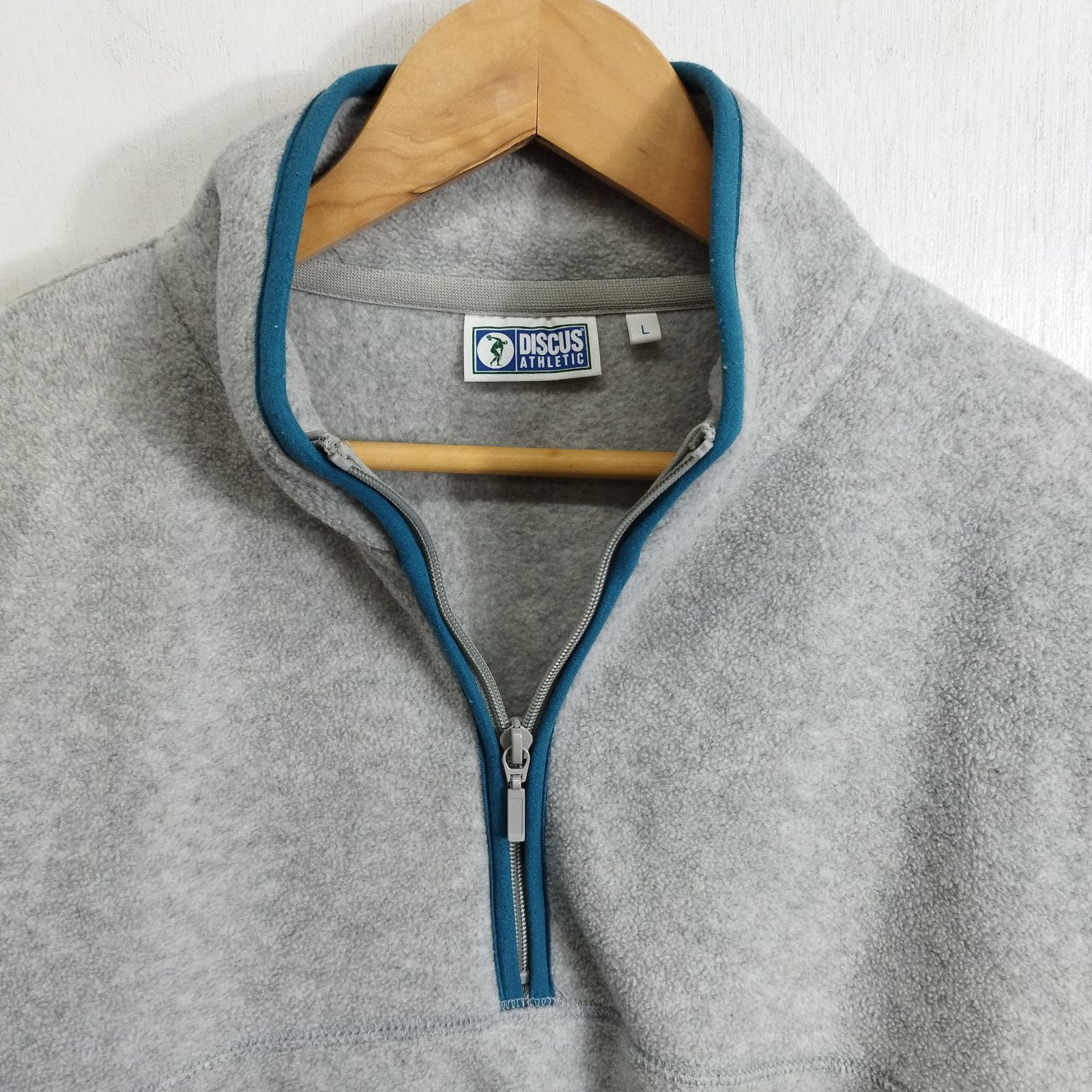 DISCUS ATHLETIC ディスカス アスレチック ハーフジップ フリース ジャケット パイピング 古着 メンズ L グレー系 B782