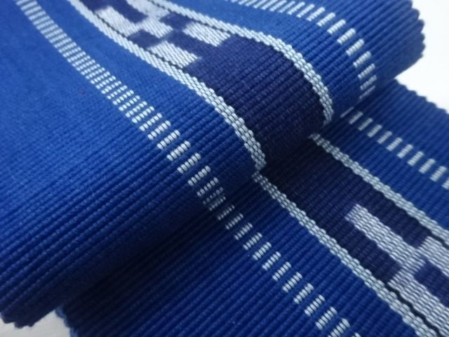 Sランク優 未使用品】 本場琉球八重山ミンサー 男物角帯 藍色 手織り