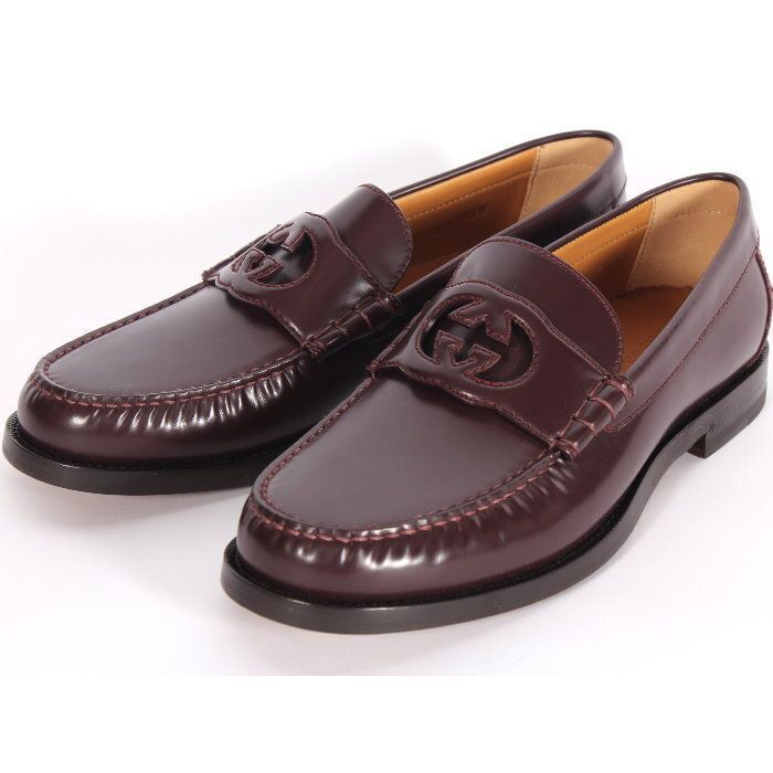 超美品!! グッチ GUCCI ローファー 40 1/2 レザー ボルドー メンズ 靴