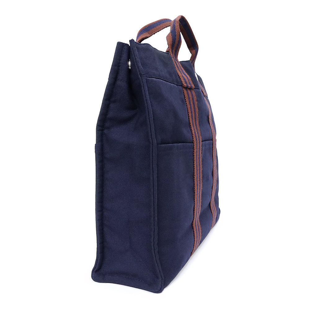 HERMES エルメス フールトゥ MM トート キャンバス ネイビー ブラウン 