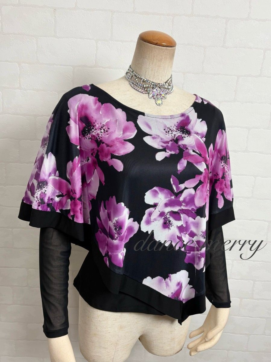 新品 Lサイズ 社交ダンス 黒 紫 レッスン ステージ パーティ ワルツ