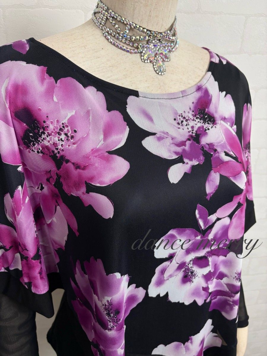 新品 Lサイズ 社交ダンス 黒 紫 レッスン ステージ パーティ ワルツ