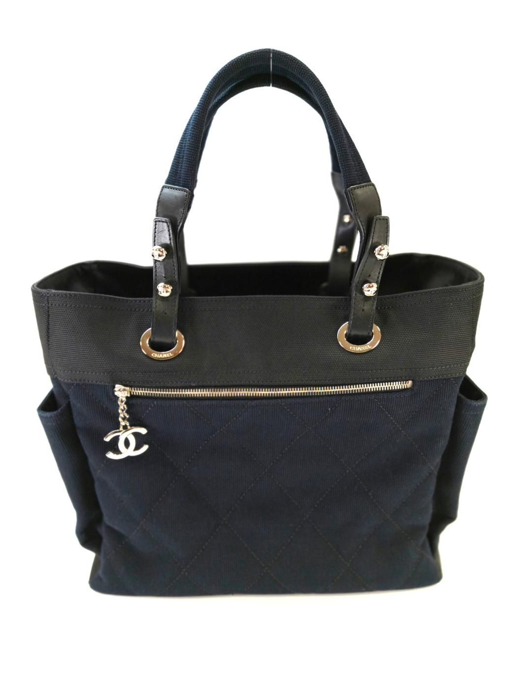 CHANEL シャネル パリビアリッツ キャンバス トートバッグ ネイビー
