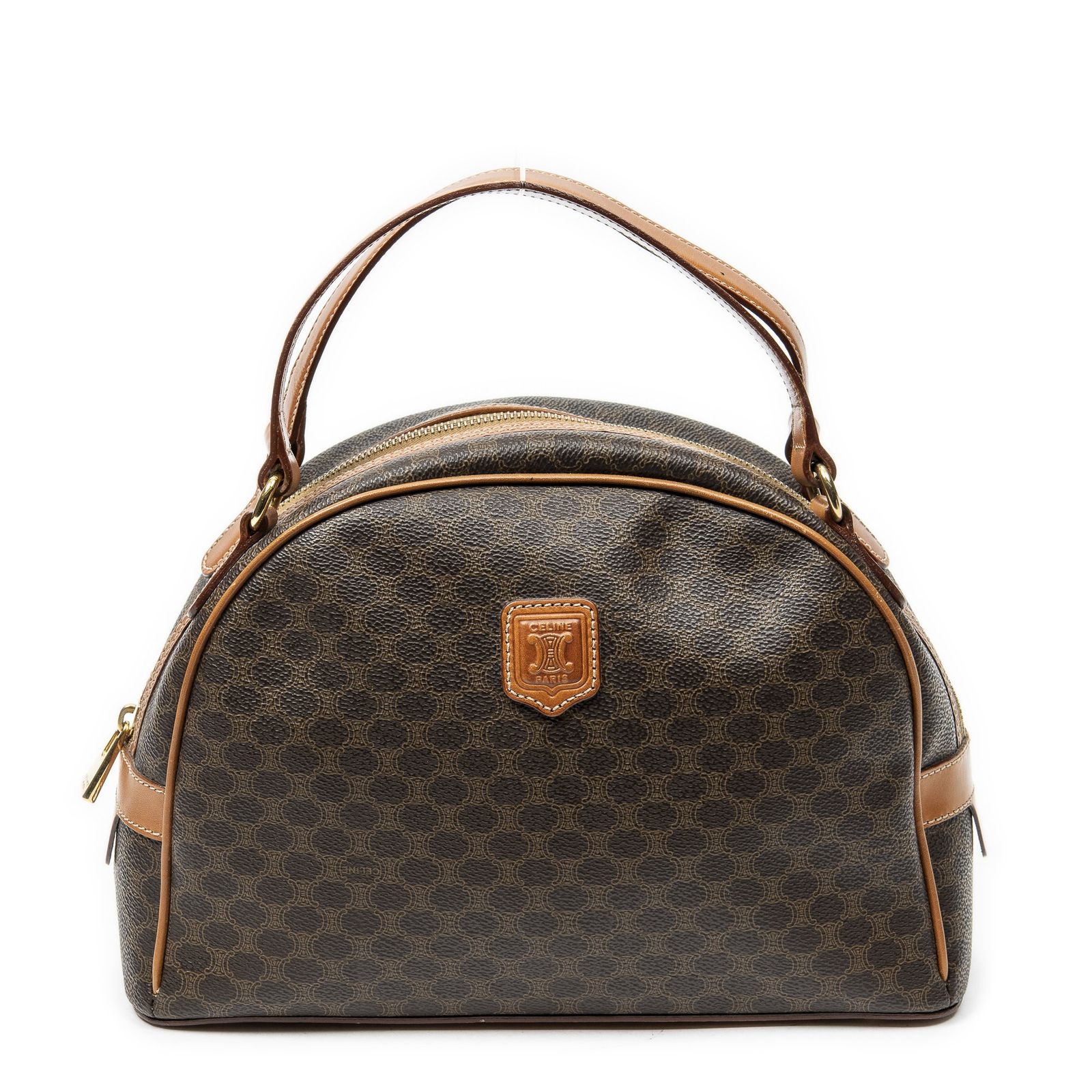 [中古] CELINE セリーヌドームトップハンドル茶色マカダムPVCキャンバスAB CELINE セリーヌ 中古] ミニボストン ダブル セリーヌヴィンテージドームトップハンドル茶色マカダムPVCキャンバスAB
