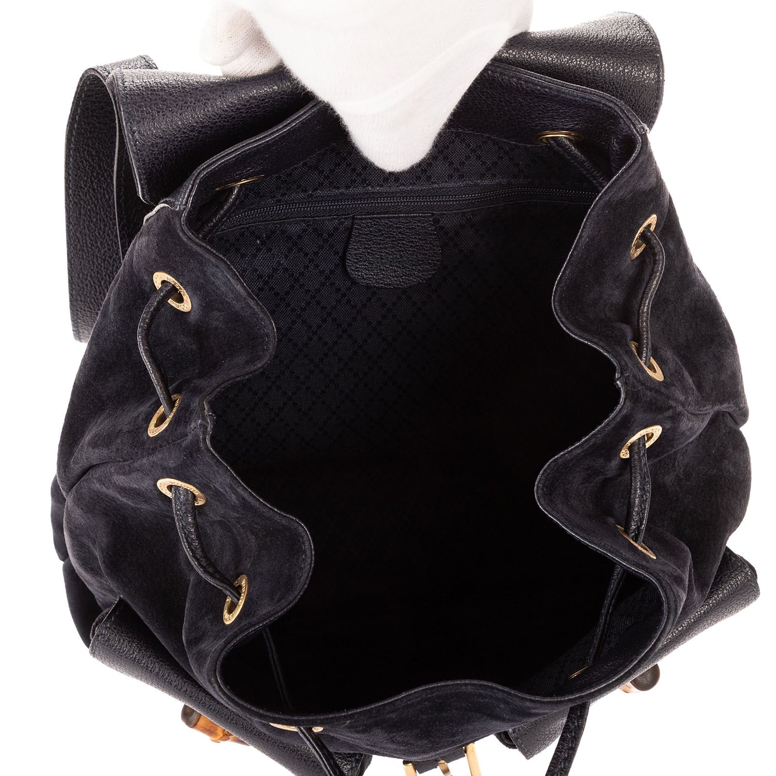 中古] GUCCI グッチラージバンブー リュックサック青スエードレザーA 