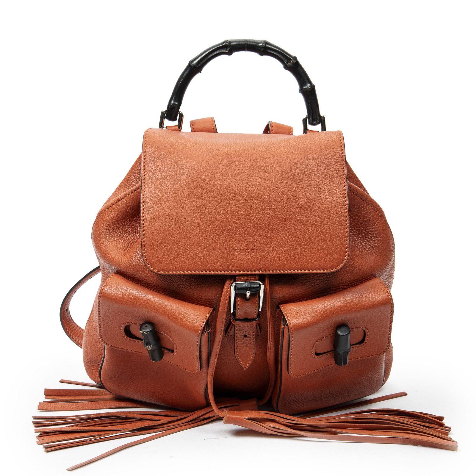 グッチ [中古] GUCCI グッチバンブーバックパックタッセルオレンジ 