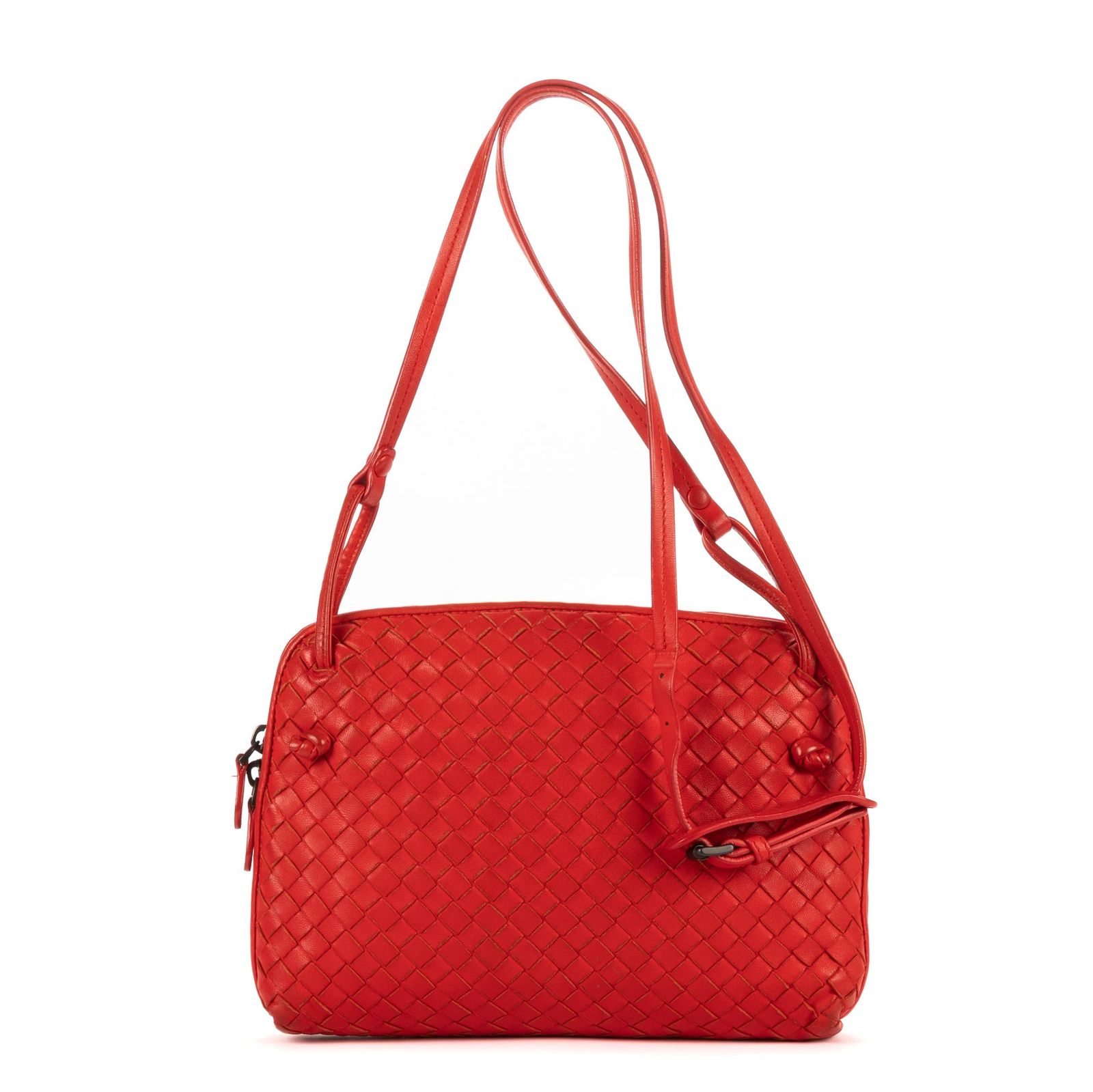 [] BOTTEGA VENETA ボッテガヴェネタノディーニ赤イントレチャートレザーA