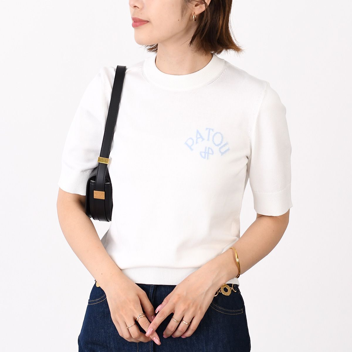 レディース PATOU パトゥ 白 ロゴ ニット セーター ホワイト S 