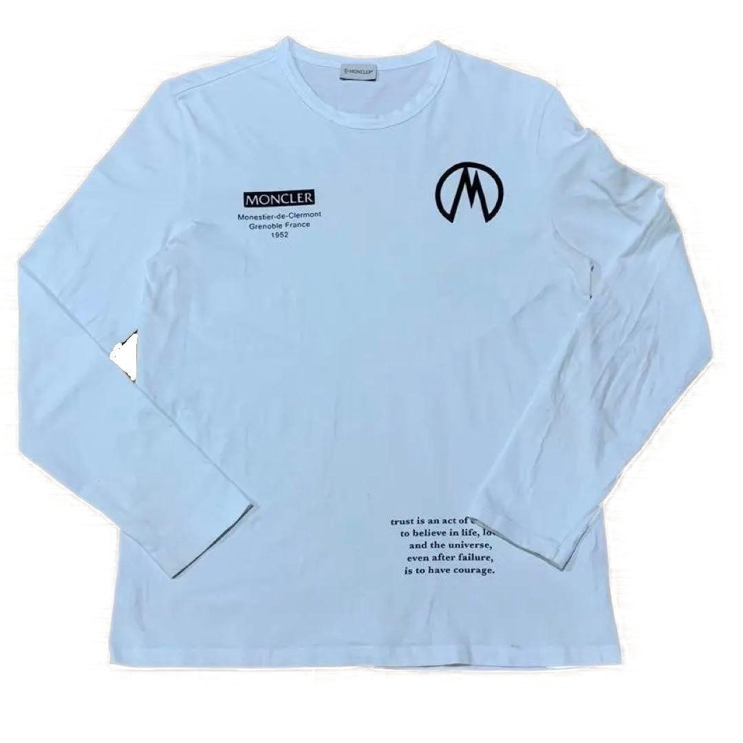 【美品】MONCLER ロゴワッペン長袖Tシャツ　ホワイト MONCLER ワッペンロゴ 長袖Tシャツ ホワイト ロンT 【公式通販】