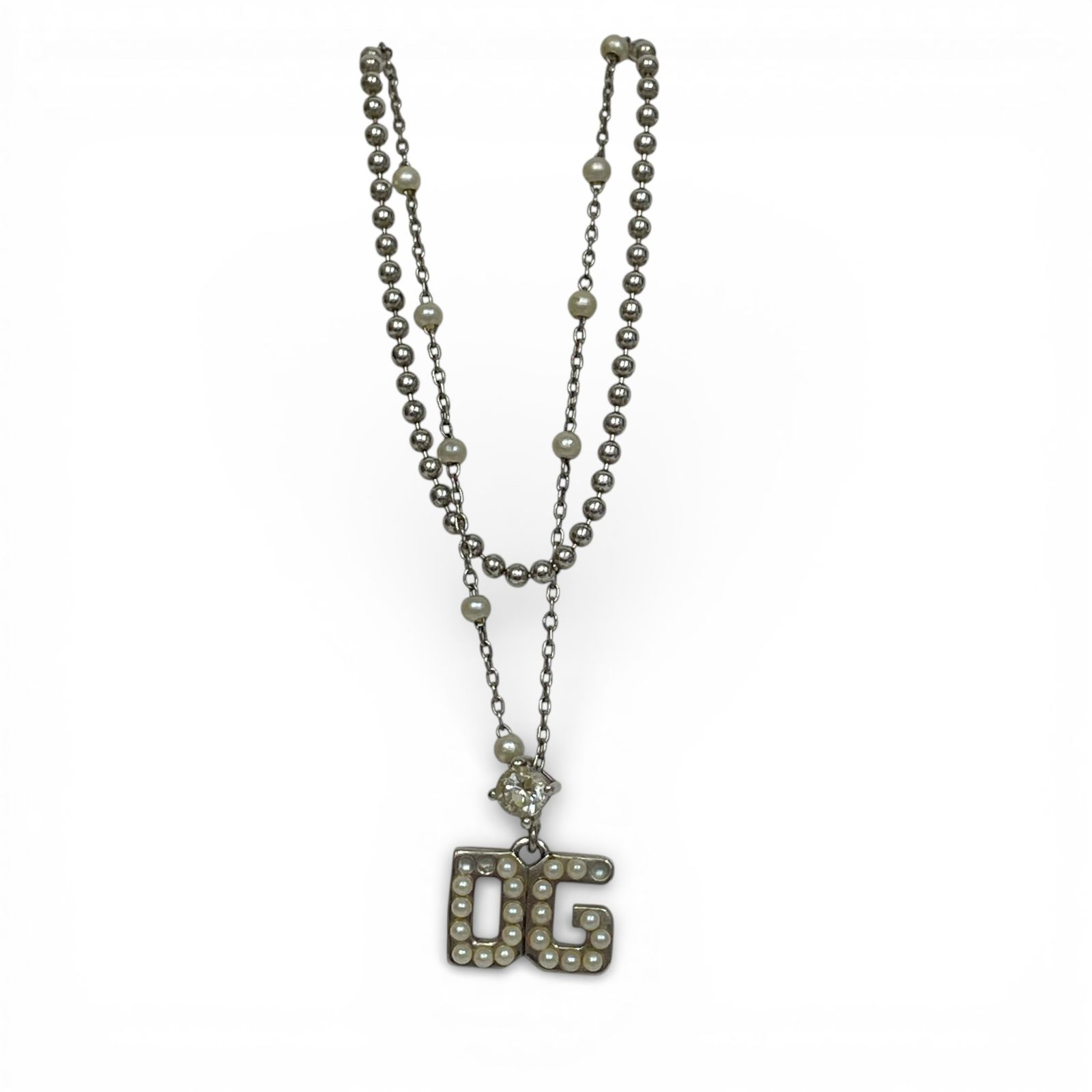 D&G ドルチェ＆ガッバーナ ネックレス ロゴ ラインストーン パール 