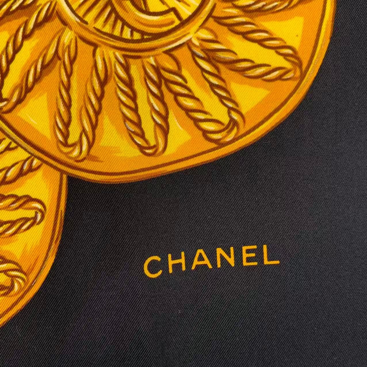 新品同様 CHANEL シャネル スカーフ シルク チェーン柄 ブラック x