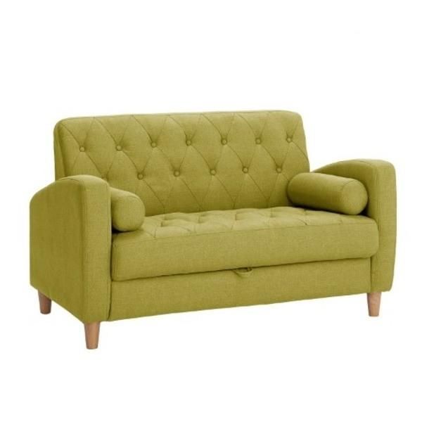 ソファー 約幅123cm 2人掛け グリーン ファブリック 座面下収納 クッション 肘付き 脚付き リビング ダイニング インテリア家具