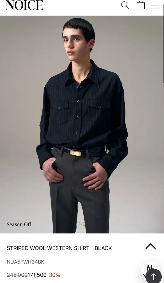 ノイズ ストライプ ウェスタン シャツ ブラック L