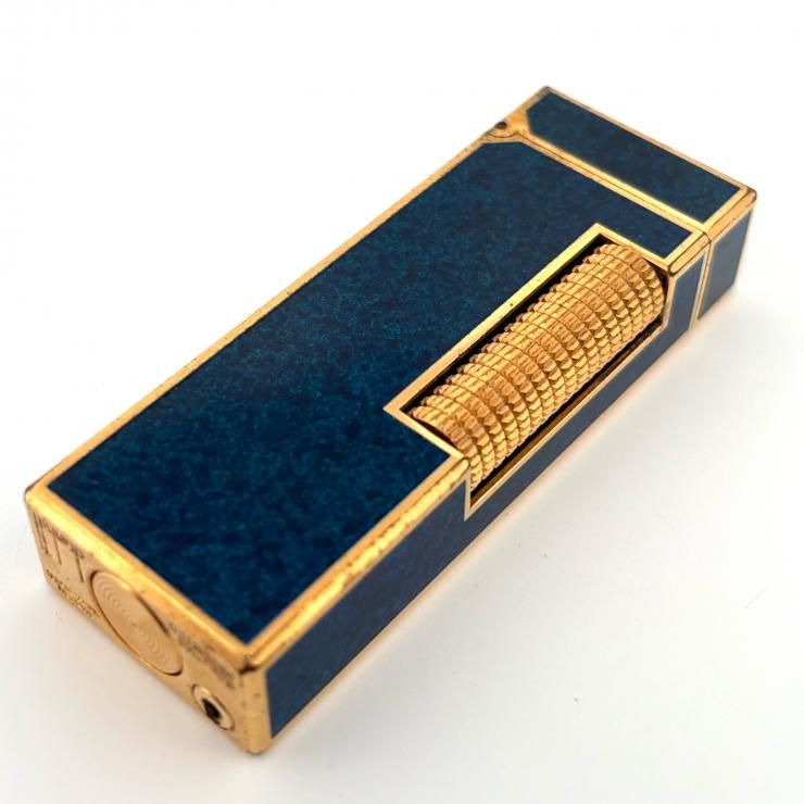 【着火未確認】Dunhill ローラー ガスライター スイス製 US.RE24163 ラピス柄 ラピスブルー 鑑定済み 正規品 ダンヒル
