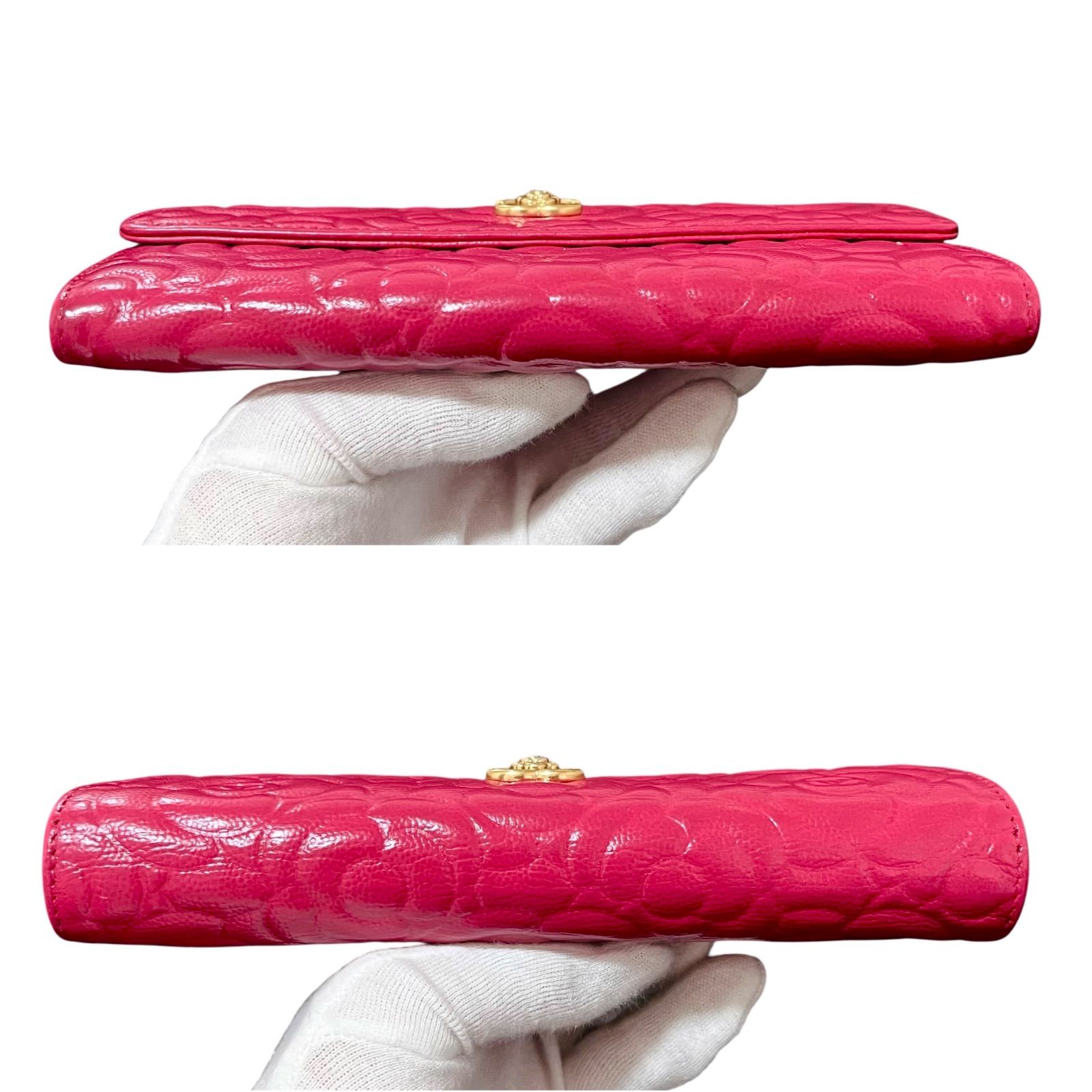 CHANEL シャネル キャビアスキン カメリアエンボス ロングウォレット 