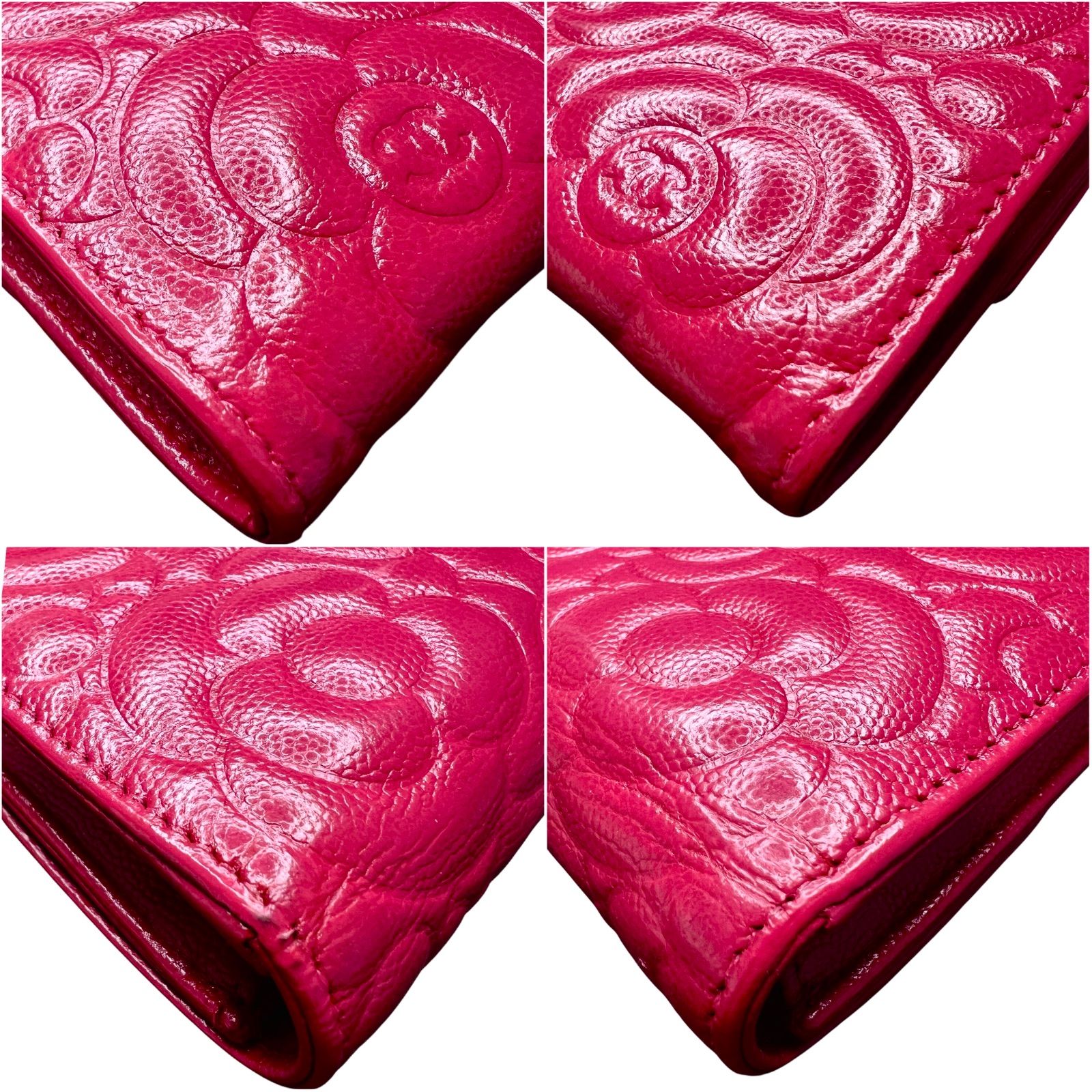 CHANEL シャネル キャビアスキン カメリアエンボス ロングウォレット 
