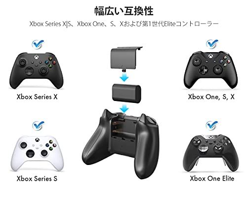 ElecGear Xboxコントローラー用リチウムイオンバッテリーパック、2個1200mAh Li-ion充電式交換用バッテリー電池、2本データおよび充電USBケーブル付き Xbox Series X/SそしてXbox Oneワイヤレスコントロ ELECGEAR XBOXコントローラー用リチウムイオンバッテリーパック、2個