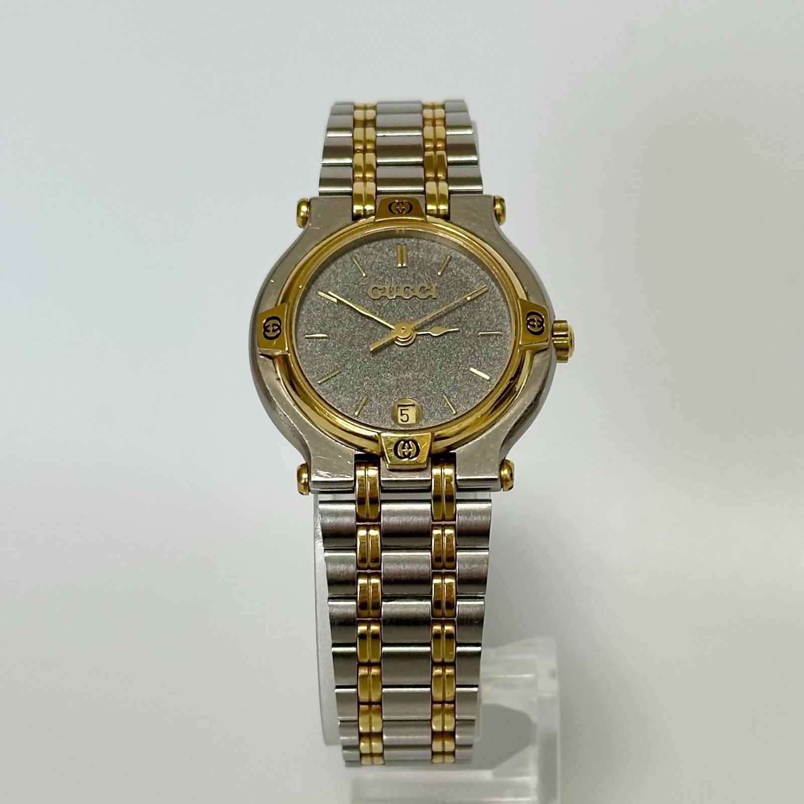 GUCCI グッチ 9000L デイト ゴールド シルバー 黒文字盤 レディース