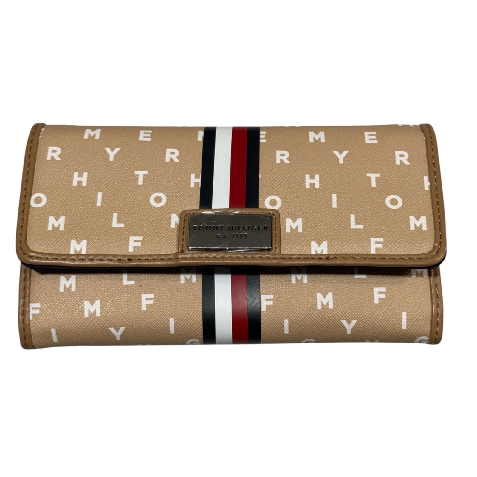 新品】Tommy Hilfiger 三つ折り長財布 ロゴストライプ ベージュ - メルカリ