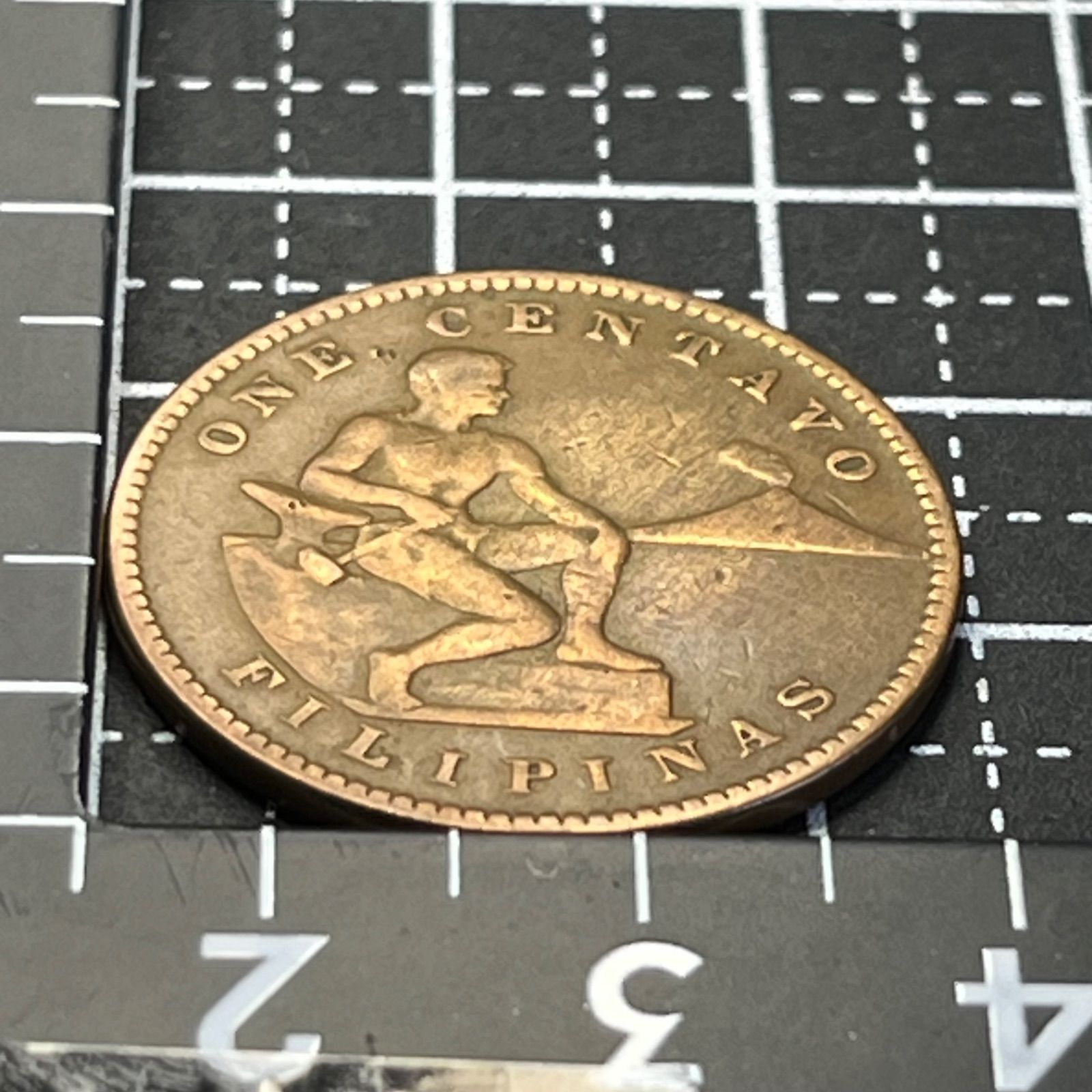 1911年 フィリピン 1センタボ銅貨】米国統治期・鷲と盾／立像デザイン