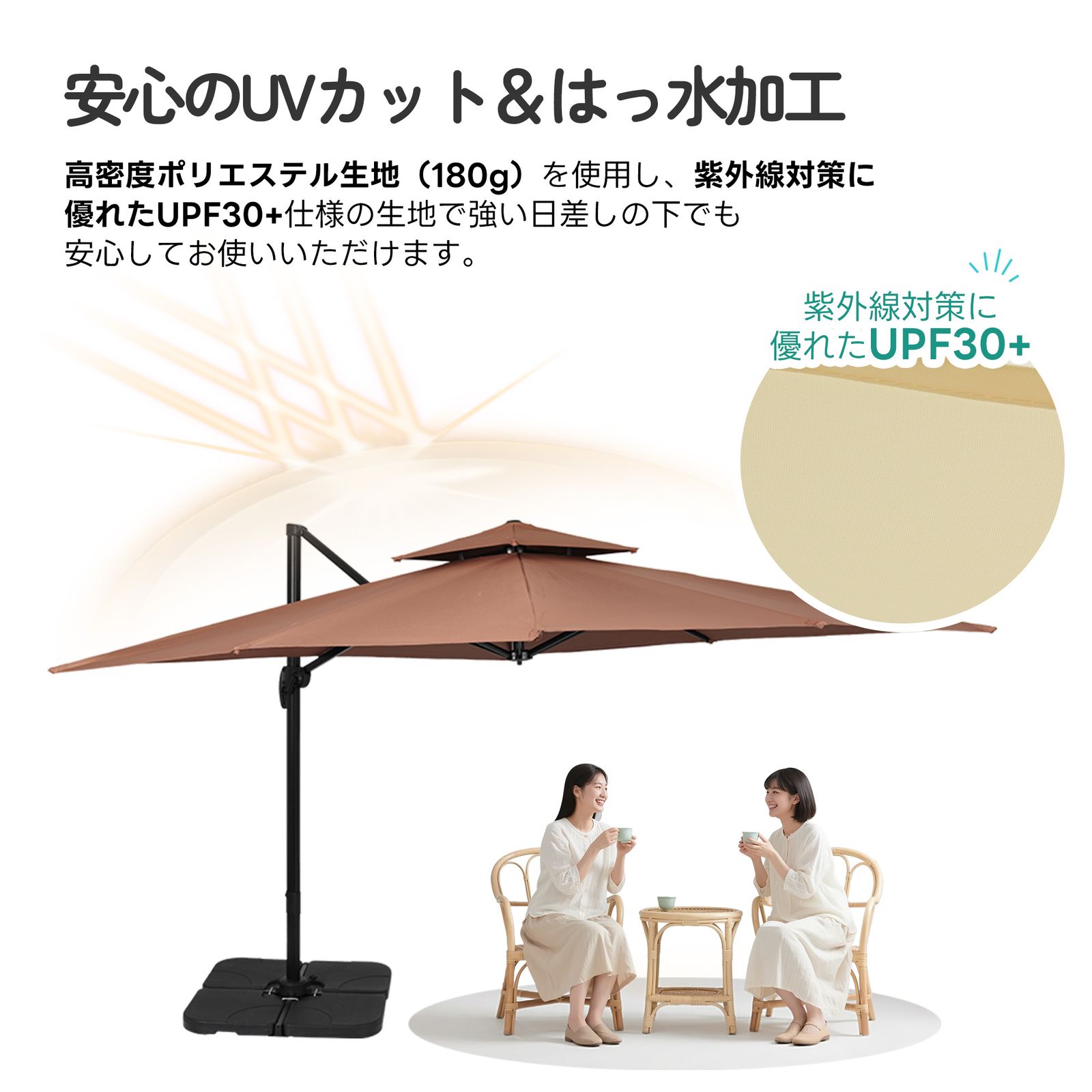 「新入荷」 直径300cm 全新品 30+UPF紫外線 対策角度調整 2層 アルミ製 専用ベース付き パラソル ガーデンパラソル 長方形 大型 ビーチパラソル ガーデニング 庭 キャンプ 日傘 家庭での使用 商業利用 海辺 1年保証付き