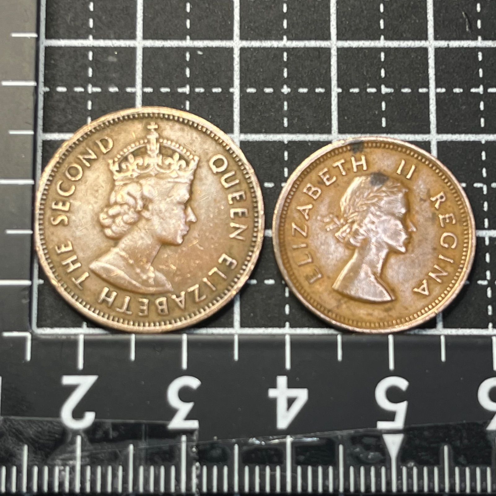 モーリシャス1963＋南アフリカ1953】2セント＆1/4ペニー 英連邦銅貨2枚