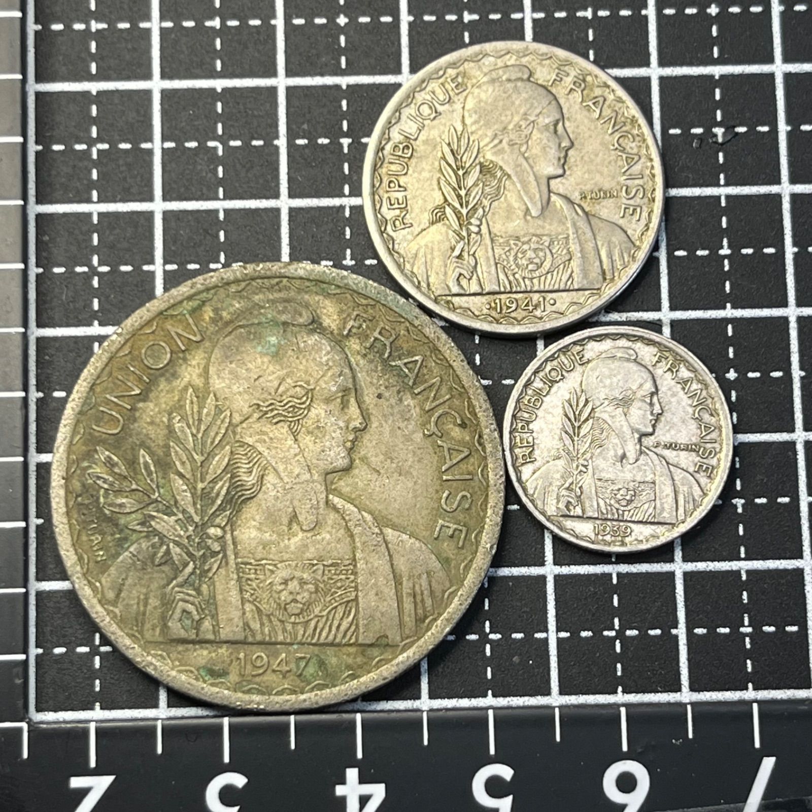 仏領インドシナ3枚セット】1ピアストル＋20・10セント／稲穂デザイン