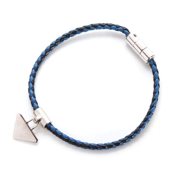 PRADA プラダ 編み込みレザー ブレスレット ブルー Mサイズ 2Ib577 038
