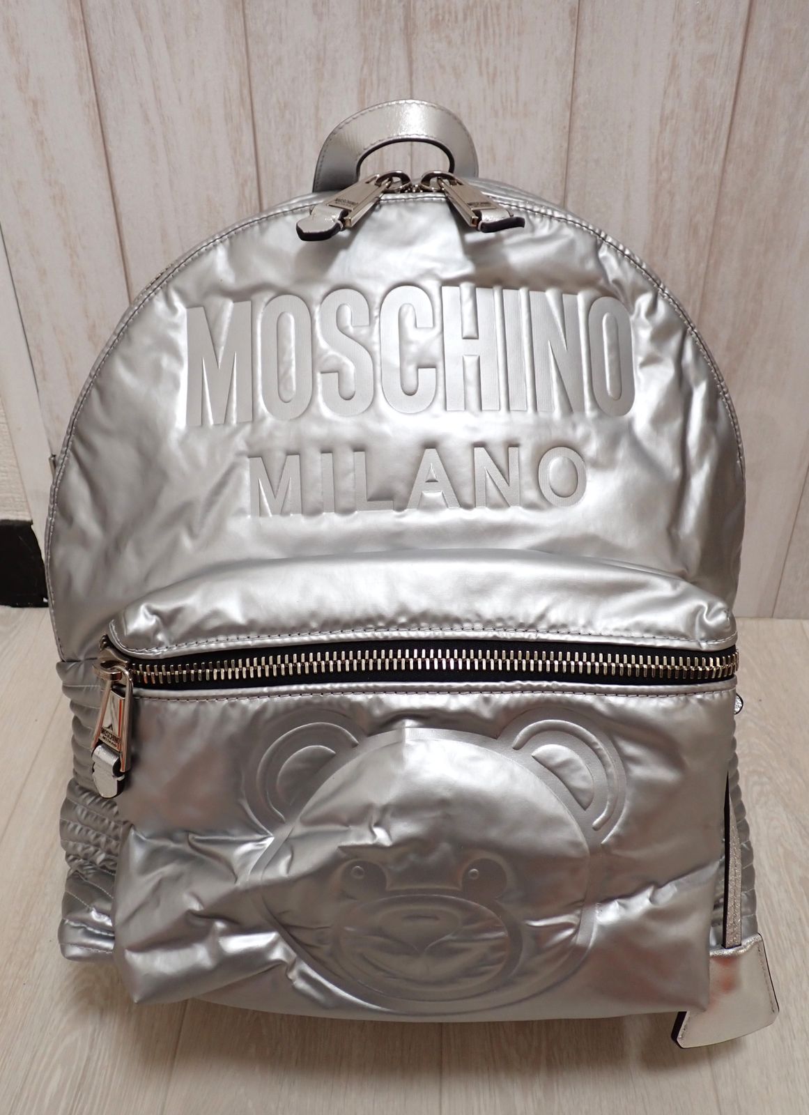 美品】モスキーノ MOSCHINO ベア バックパック シルバー リュック 保存 