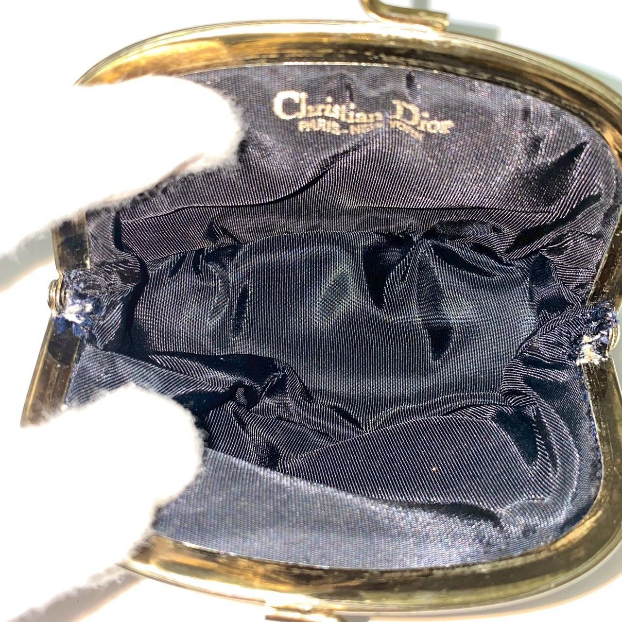 M【Dior】がま口 コインケース キャンバス トロッター ネイビー 小銭
