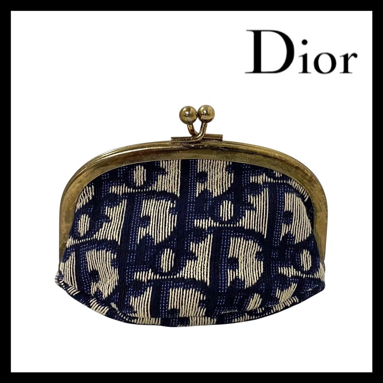 M【Dior】がま口 コインケース キャンバス トロッター ネイビー 小銭