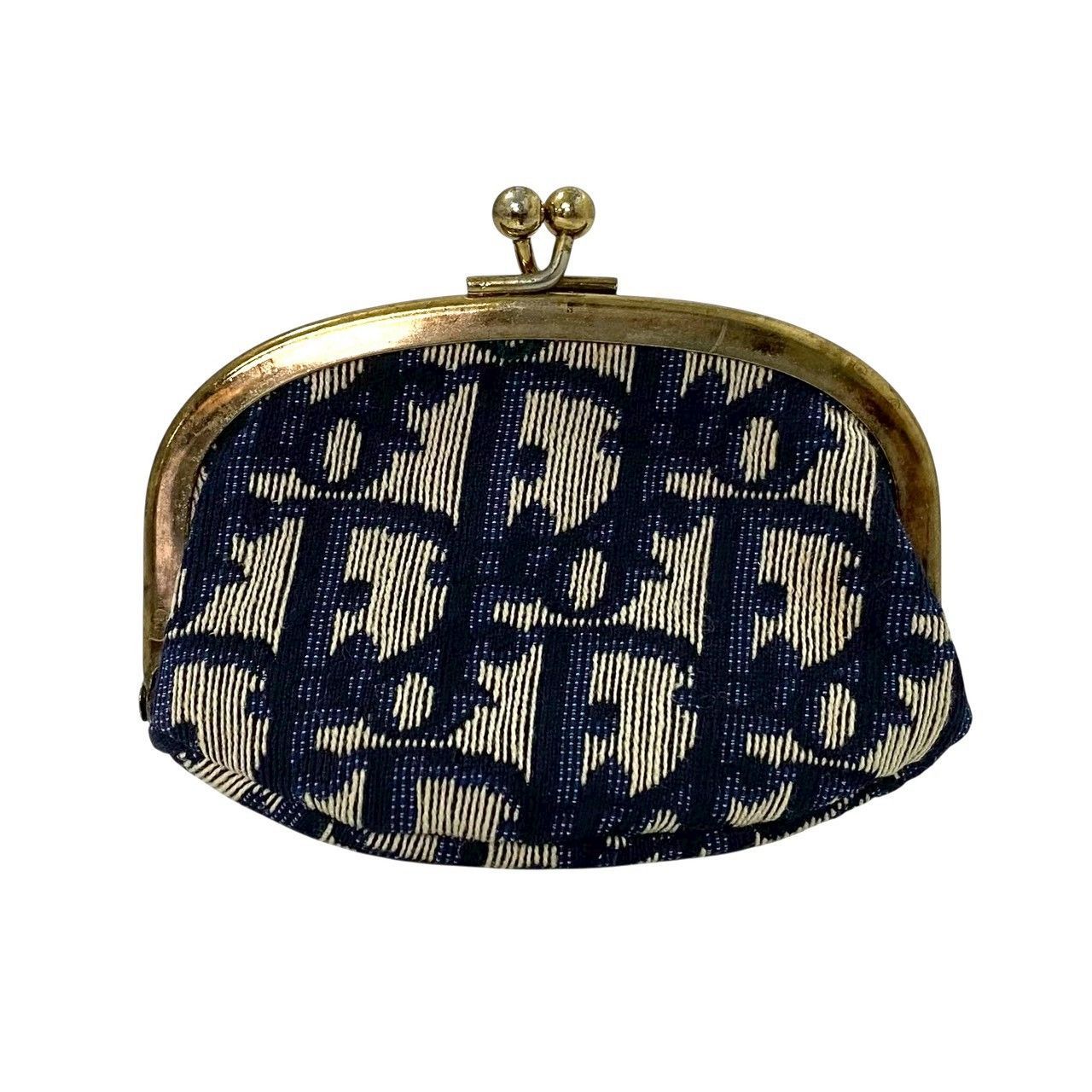 M【Dior】がま口 コインケース キャンバス トロッター ネイビー 小銭