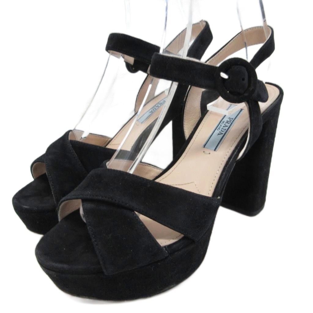 プラダ PRADA ストラップサンダル スエード チャンキーヒール プラダ PRADA ストラップサンダル スエード チャンキーヒール