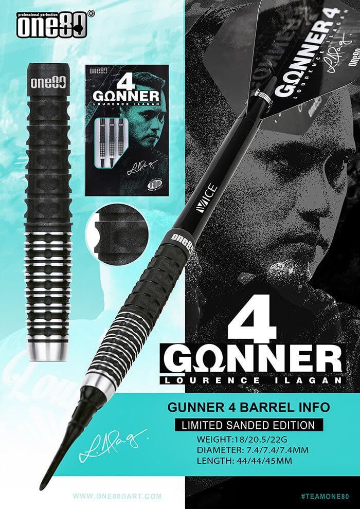  One80 ガンナー ver.4 ブラックサンドブラスト 18g|20.5g|22g タングステン90% ローレンス イラガン選手 Gunner 18g パズル拡張セット ダーツ パズル ボードゲーム