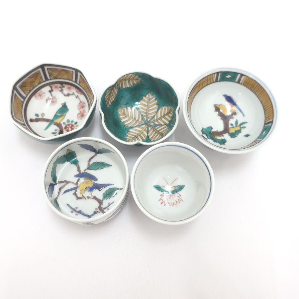 九谷焼 骨董・民芸品 九谷泰山 泰山窯 酒盃 5客組 花鳥図 絵変わり 酒