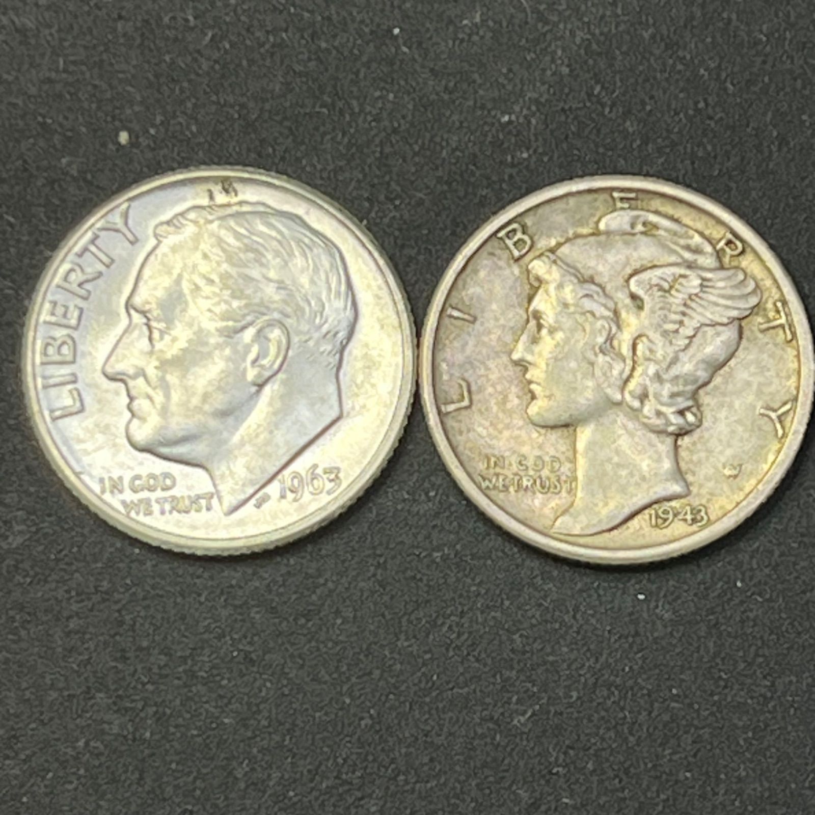 アメリカ銀貨2枚セット】1963年 ルーズベルトダイム＋1942年