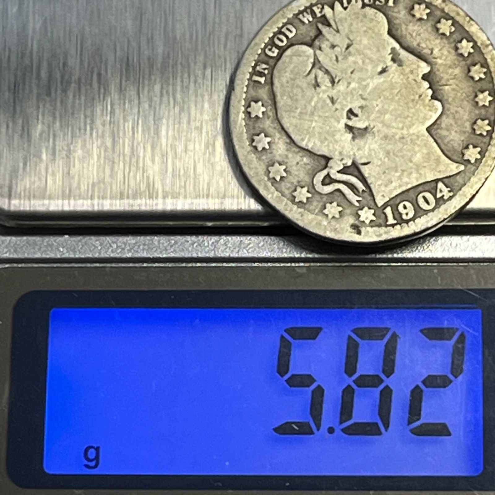 アメリカ銀貨】1904年 バーバークォーター 25セント銀貨 銀90