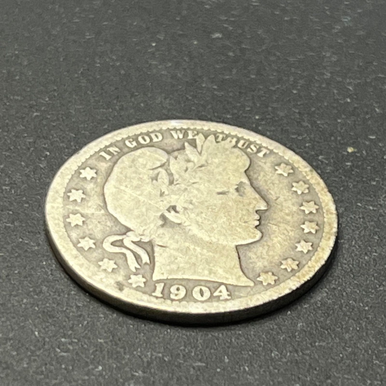 アメリカ銀貨】1904年 バーバークォーター 25セント銀貨 銀90