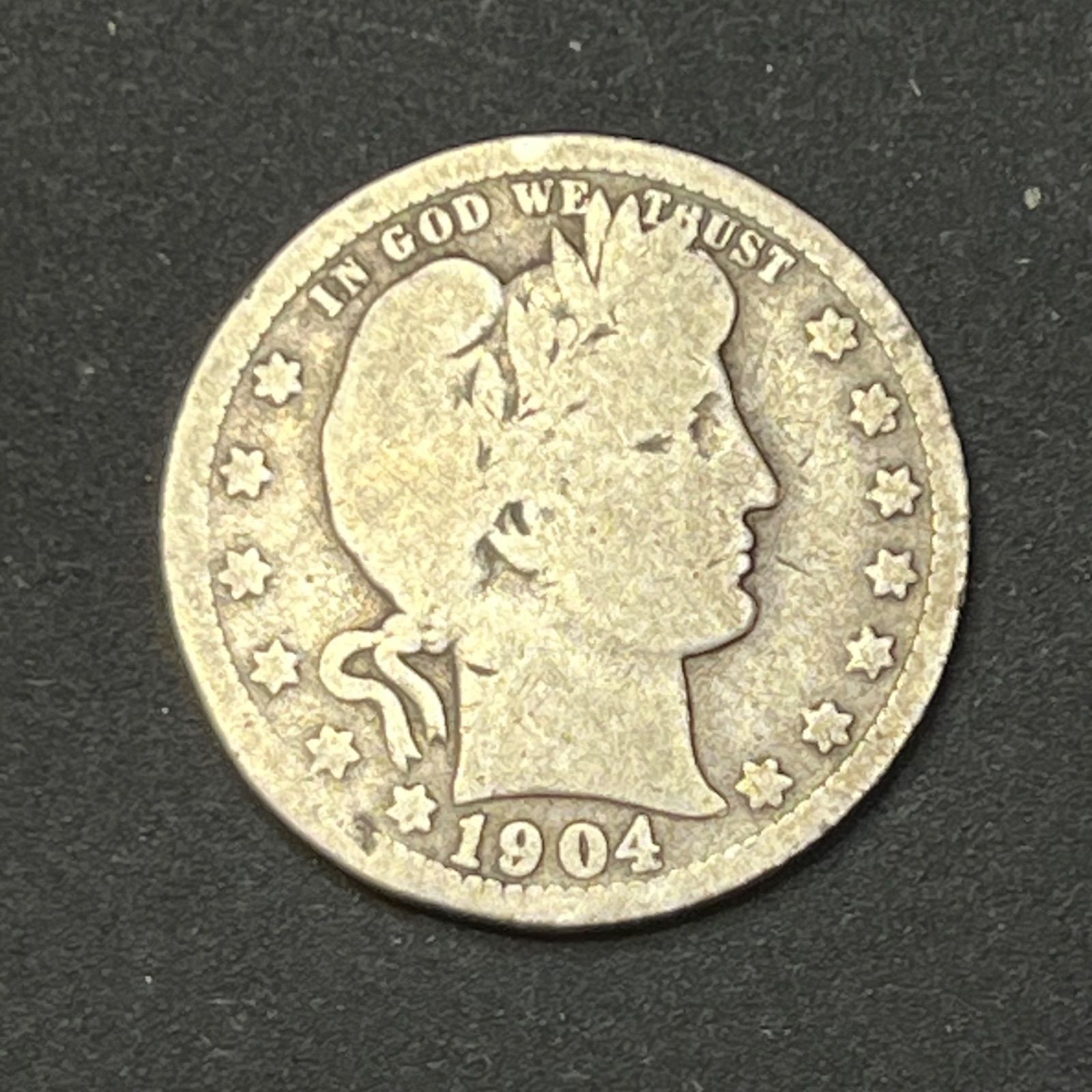 アメリカ銀貨】1904年 バーバークォーター 25セント銀貨 銀90