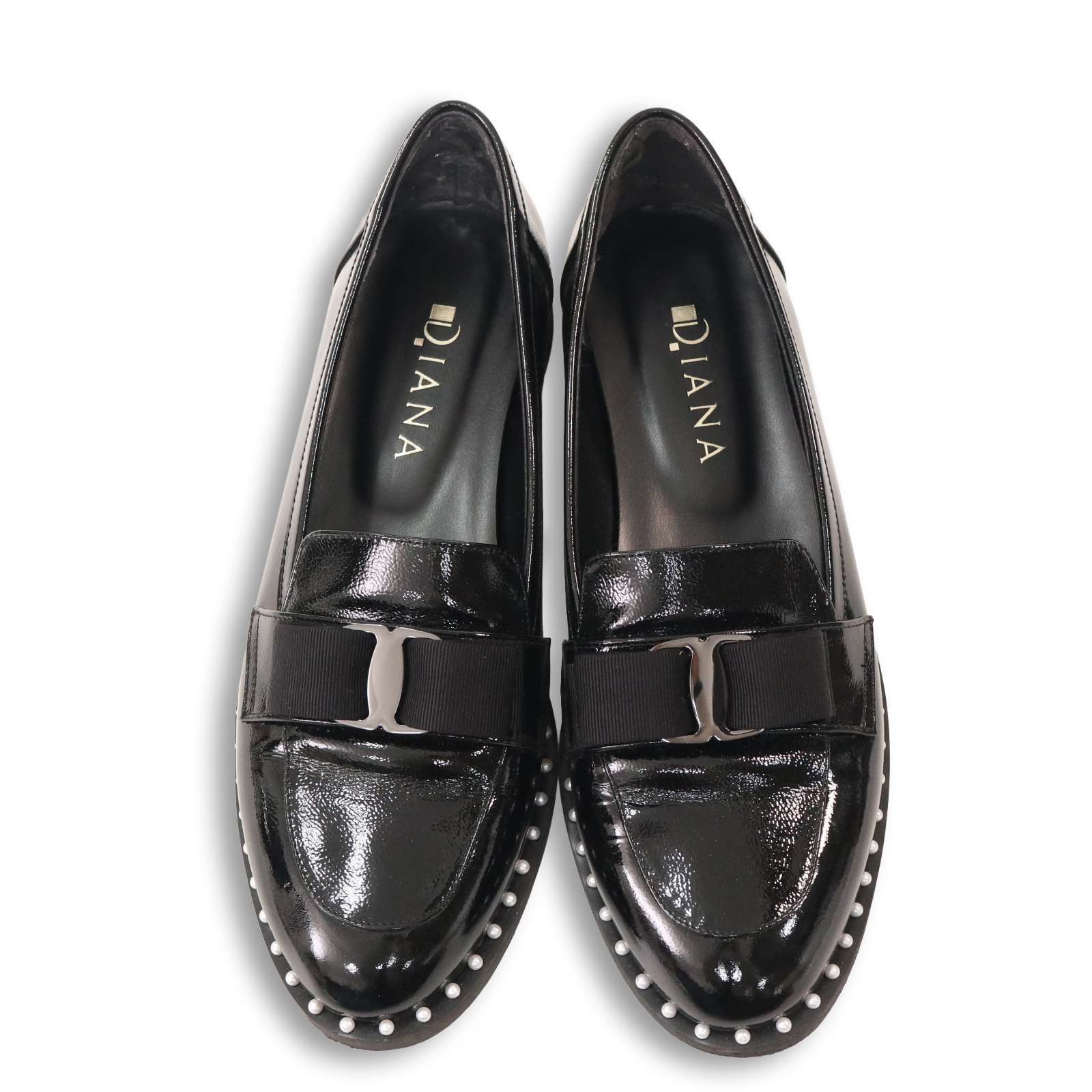 DIANA ダイアナ リボン パール♪ 光沢 ローファー シューズ Sz.24 1/2