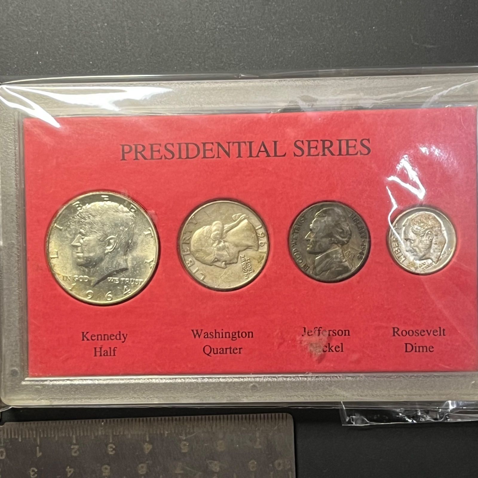 米国銀貨4枚セット】ケネディ1964・ワシントン1961・ジェファーソン