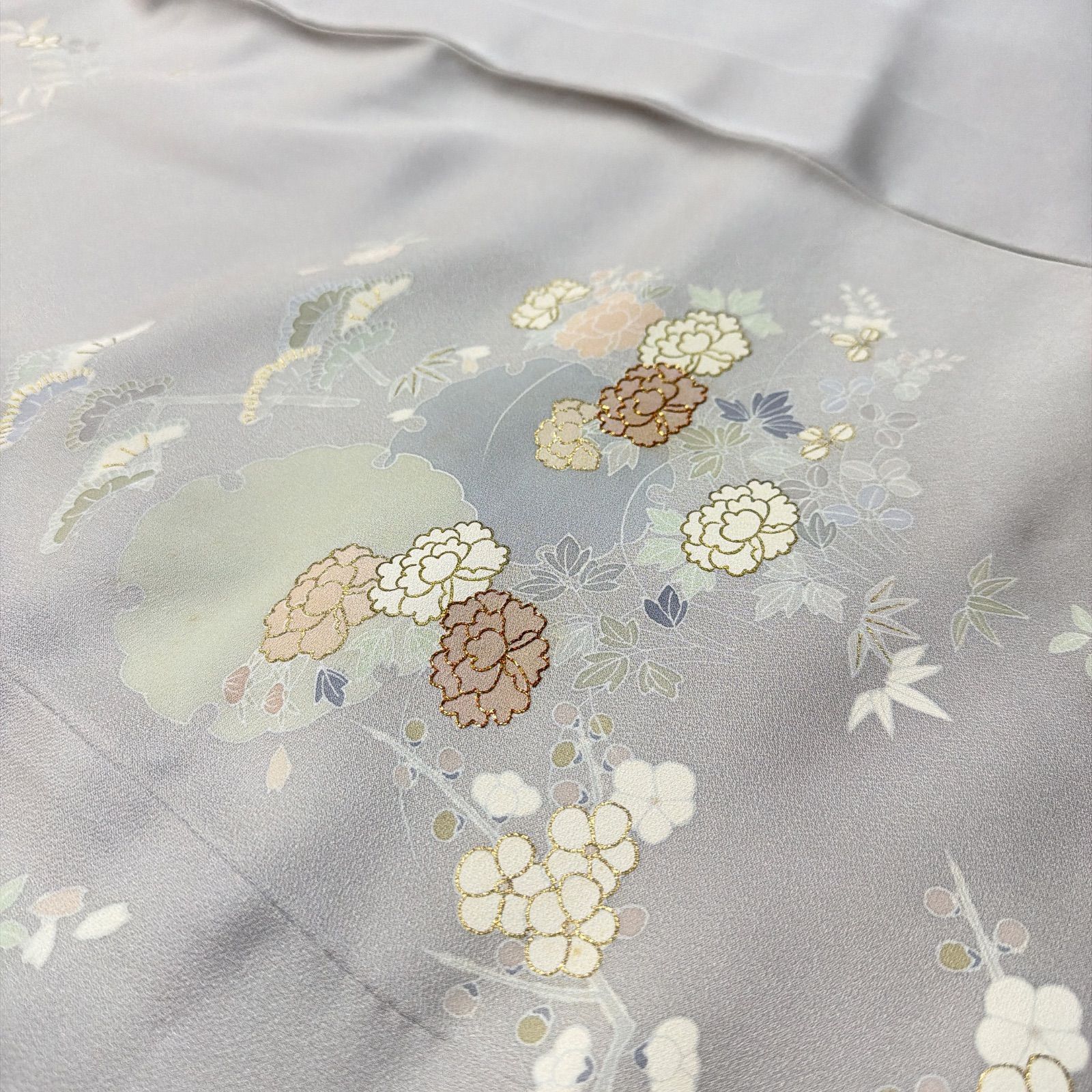 千總 訪問着 正絹 フルセット 金駒刺繍 薄グレー - メルカリ