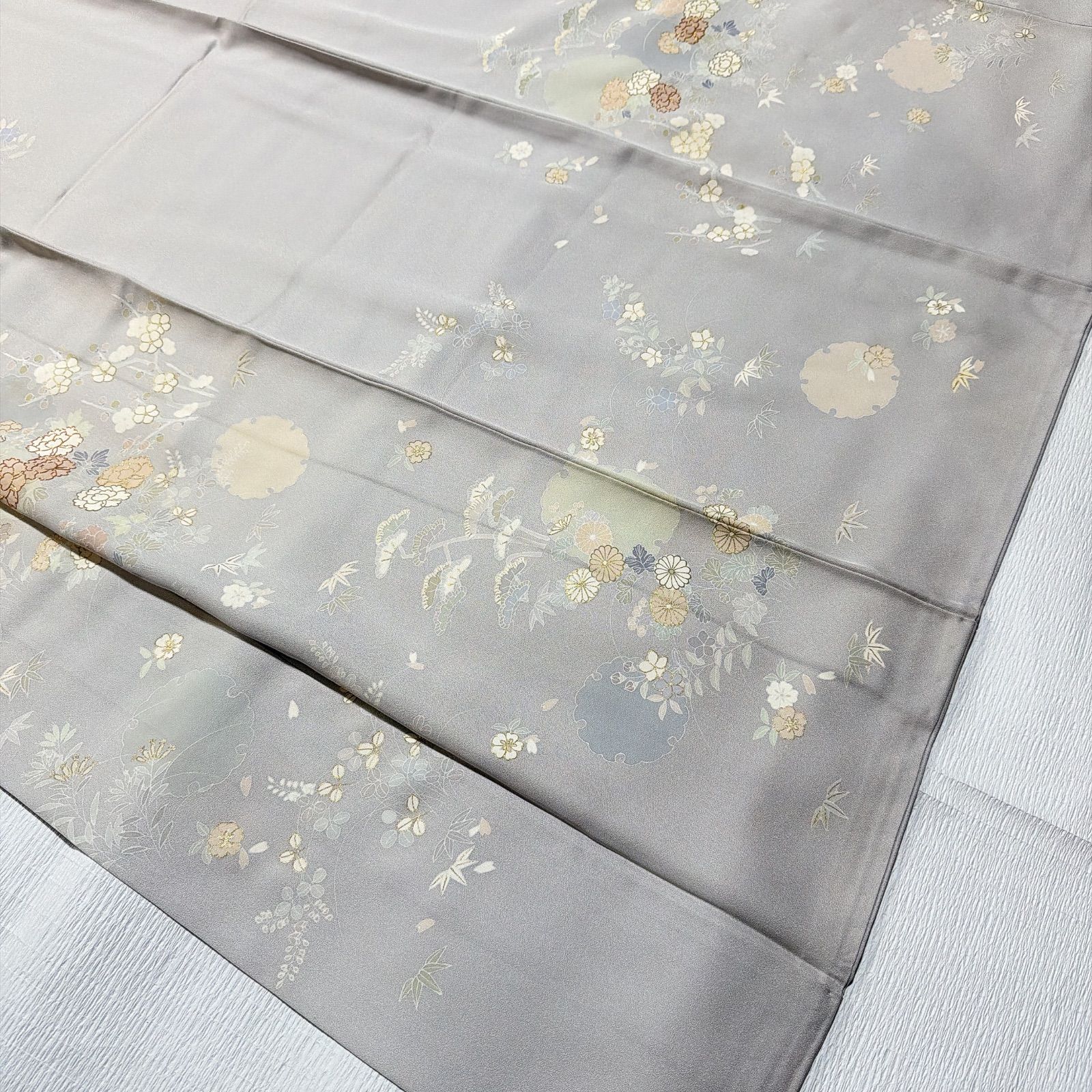 千總 訪問着 正絹 フルセット 金駒刺繍 薄グレー - メルカリ