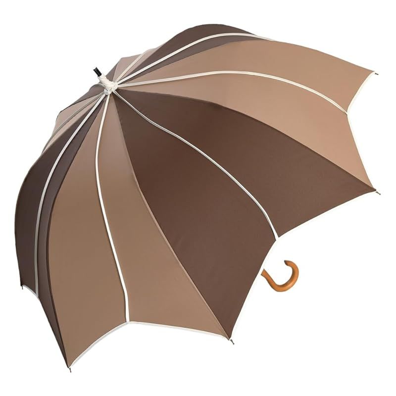 [シノワズリーモダン]雨傘 大判 レディース フラワー モチーフ 長傘 深張り 濡れにくい パイピング (ダークブラウン×ライトブラウン) 0