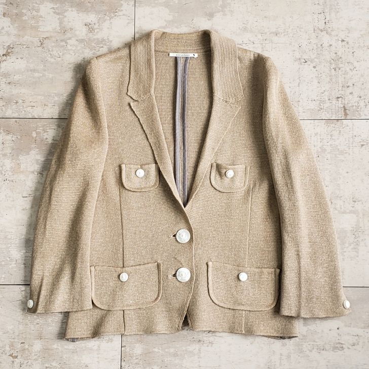 ミナペルホネン ☆ リネン ニット ジャケット 36 日本製 ベージュ mina