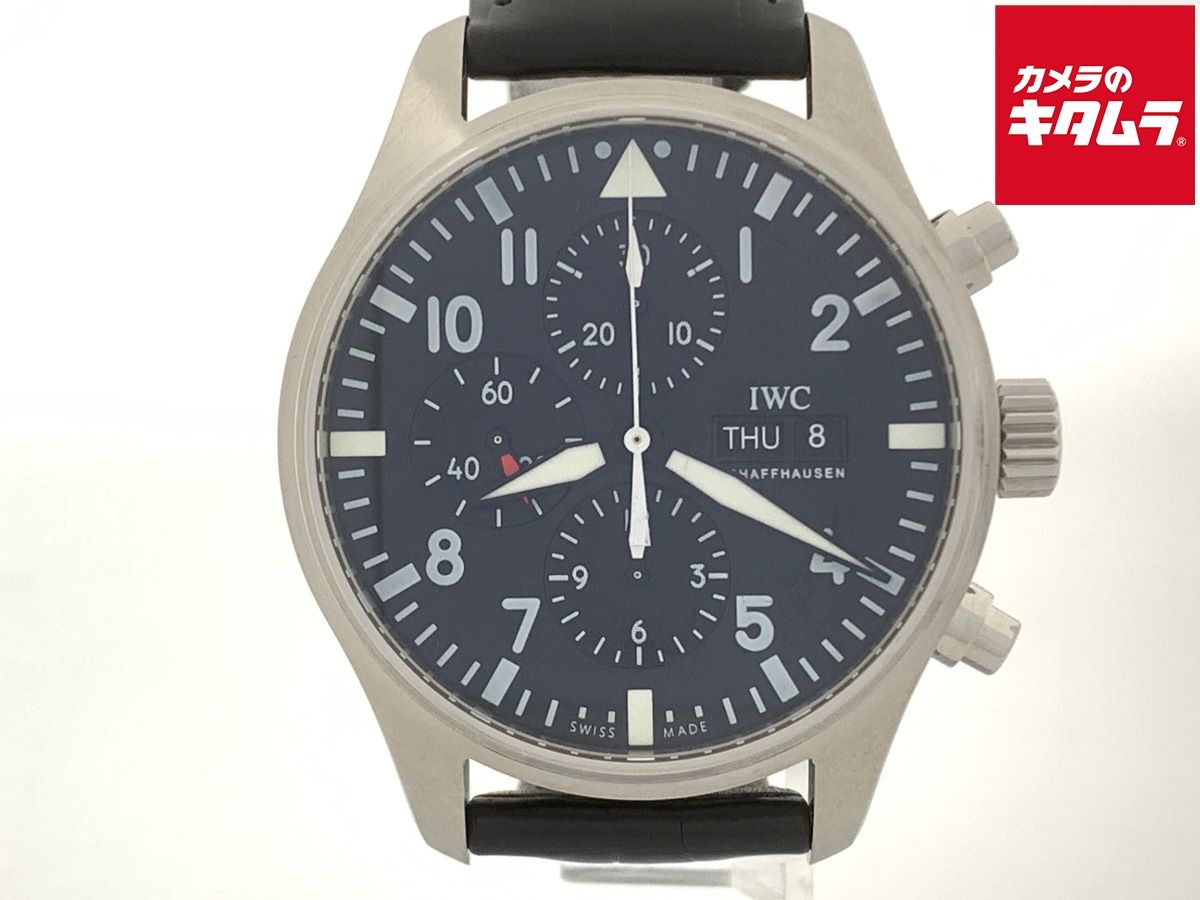 並品 IWC パイロットウォッチ ブラック IW377709 ステンレススティール