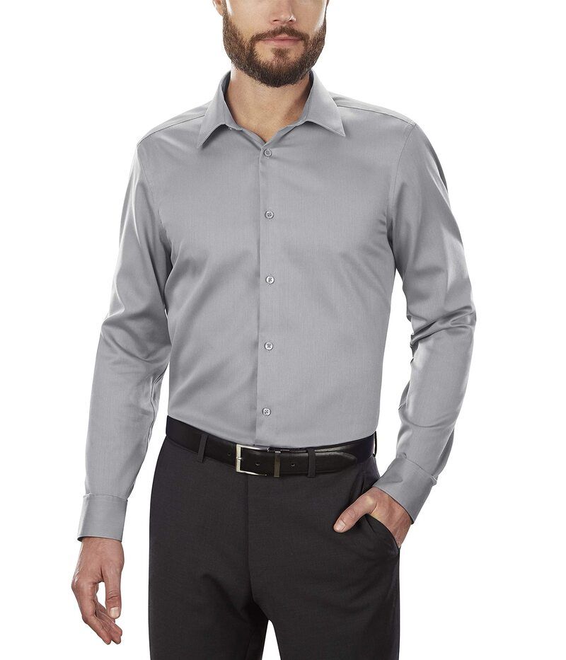 カルバンクライン メンズ トップス シャツ スリムフィット Calvin Klein Mens Dress Shirts Slim Fit Non Iron Solid Cement