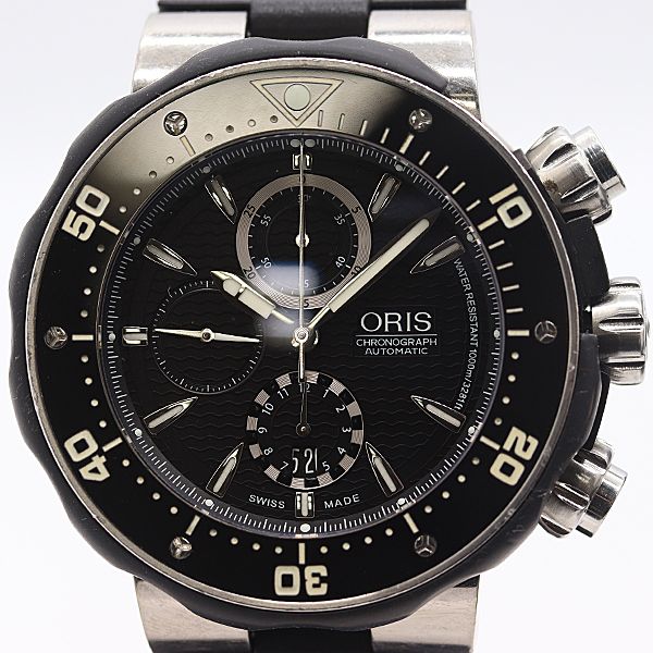 稼働 オリス 7630-71 AT|自動巻 ブラック文字盤 プロダイバー クロノグラフ デイト メンズ腕時計 0022110 2RKT MST ABC18950