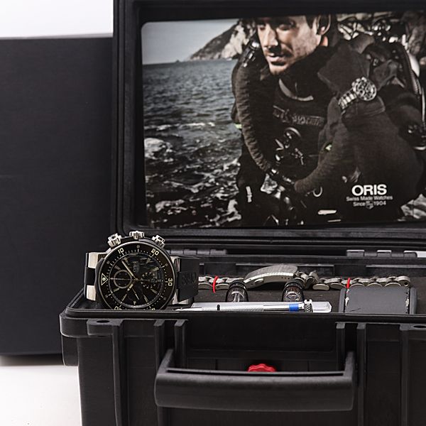  稼働 オリス 7630-71 AT|自動巻 ブラック文字盤 プロダイバー クロノグラフ デイト メンズ腕時計 0022110 2RKT MST ABC18950 ワンポイント 自動巻き時計 腕時計(アナログ)